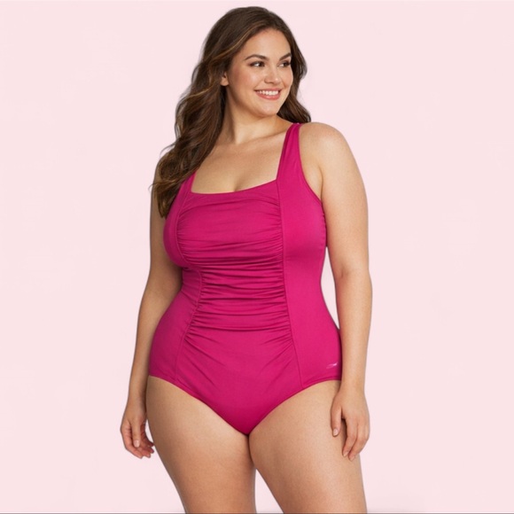 Speedo Other - Speedo Size 16 Fuchsia Shirred One Piece Tummy Control UPF 50